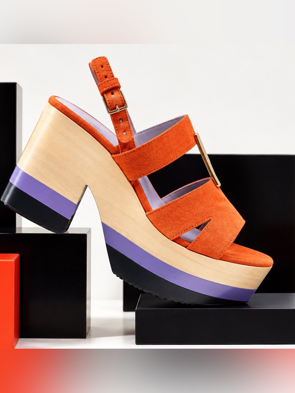 Rare Retro Opening Ceremony x Charlotte Stone Suede Wood Platform Wedge 37 7